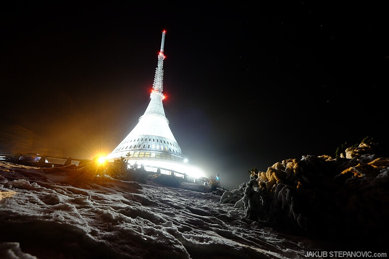 Jested, a transmission tower / hotel located on the top of a mountain just next to Liberec